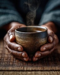 Practicing mindful living zen tea ceremony closeup of hands holding ceramic cup calm environment tranquil concept