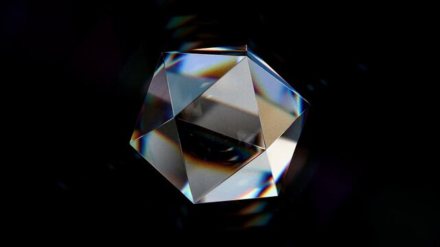 Looped dynamic animation of a 3d figure made of liquid glass material. Animation with rays of light refraction with the effect of gradient color transition. Animation of a glass figure with the effect
