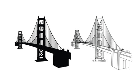 Line art depiction of the golden gate bridge with contrasting shades