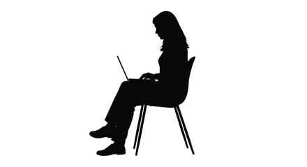 Silhouette of a woman sitting in a chair using a laptop