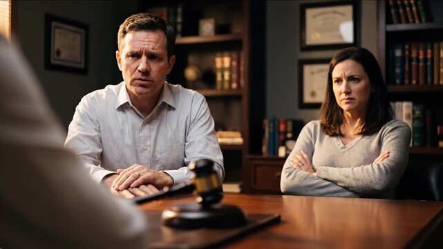 Couple Discussing Divorce With Lawyer During Legal Consultation. High quality FullHD footage