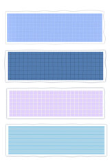  Colorful set of note papes template with math graph and lines graph texture . School education , business memo message sheet  in blue, purple, navy blue ,aqua  colors.  Back to school  
