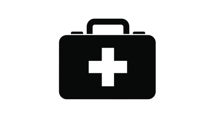 Obraz premium A black and white icon depicting a medical case with a white cross