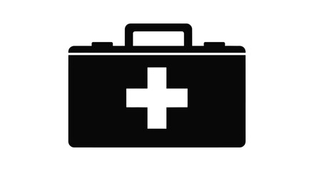 Obraz premium Black and white icon of a first aid kit with a white medical cross