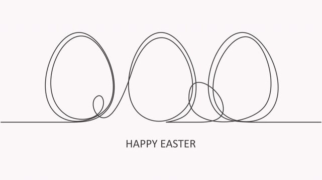 Minimalist Happy Easter single line drawing animation with eggs