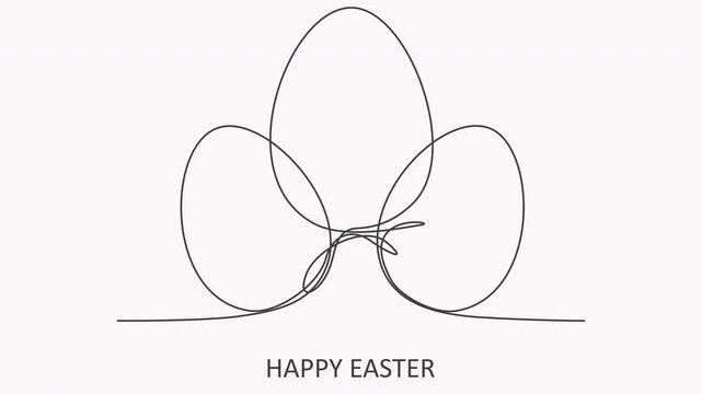 Minimalist Single Line Drawing of Easter Eggs and Text Happy Easter