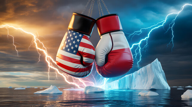 Geopolitical rivalry clash with usa and poland boxing gloves