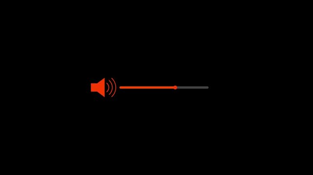 Orange speaker icon with sound waves and volume slider on black background animation audio