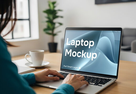 A woman using a laptop - mockup