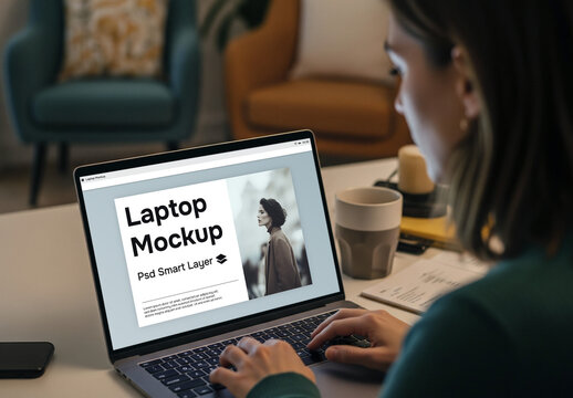 A woman using a laptop - mockup