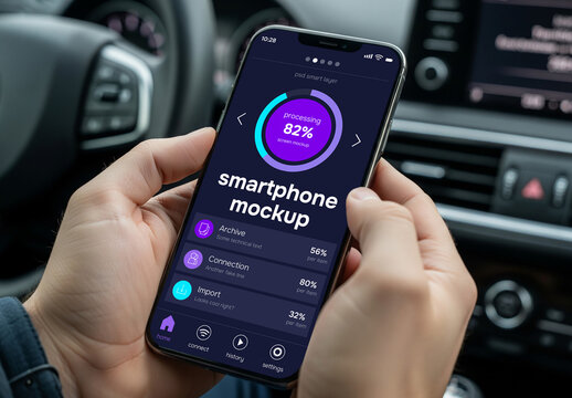 A person using a smartphone in a car mockup