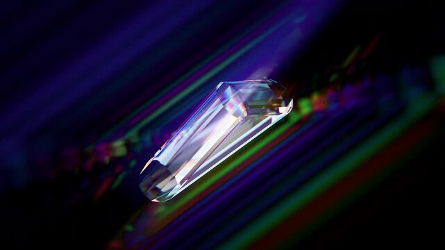 Looped dynamic animation of a 3d figure made of liquid glass material. Animation with rays of light refraction with the effect of gradient color transition. Animation of a glass figure with the effect