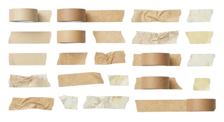 Collection of Various Tapes Strips and Rolls isolated on transparent background