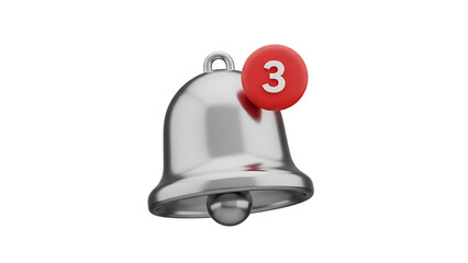A silver bell with a red notification tag isolated on transparent background