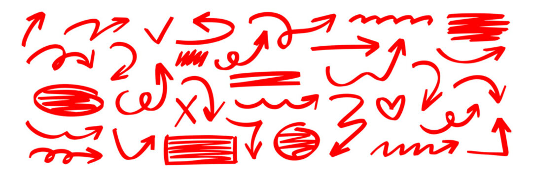 Sketchy marker elements on paper with subtle highlight shine, flowing arrow forms and underline line details, hand drawn marker style.
