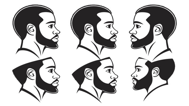 Six profiles of a bearded man showing different angles in a stark black silhouette high quality