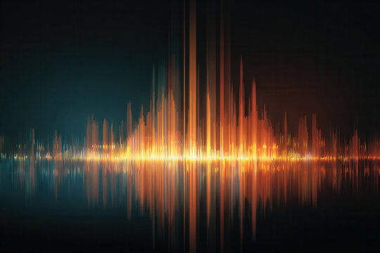 Colorful sound wave patterns show variations in audio levels along a dark background with a reflective surface