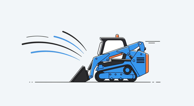 Blue Bobcat Skid Steer Loader Clearing Debris