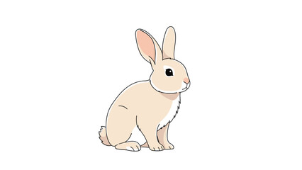 Obraz premium Soft light brown rabbit sitting peacefully and looking toward the right, rendered in a clean and simple cartoon illustration style on white.