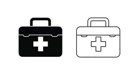 Obraz premium Two first aid kit icons Filled black and outlined white variations