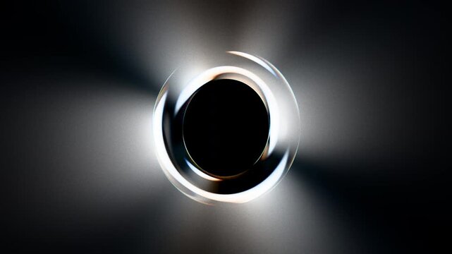 Looped dynamic animation of a torus shape made of liquid glass material. Animation with rays of light refraction with the effect of gradient color transition. Animation of a glass shape with the effec