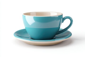 Obraz premium Serene Ceramic: A close-up shot of a pristine, two-toned ceramic teacup and saucer. Its sleek design and inviting presence promise a moment of peace and tranquility.
