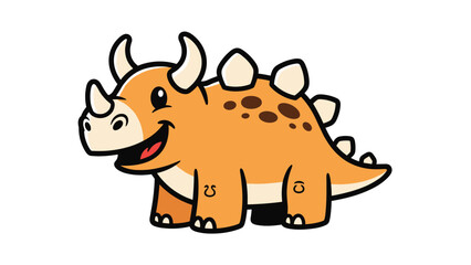 Fototapeta premium Cute orange cartoon dinosaur with dark spots and small spikes, presenting a friendly character for kids' media.