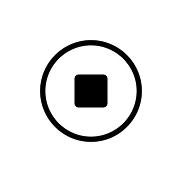 A universal stop icon featuring a solid black square centered within a bold circular outline