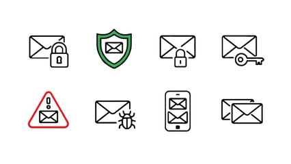 A collection of email security icons on a white background