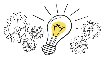 A creative concept featuring a glowing bulb surrounded by gears in a striking silhouette high quality