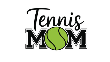 A tennis mom logo with a green tennis ball and black text