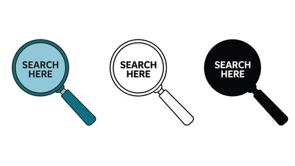 Three magnifying glasses with search text on a white background