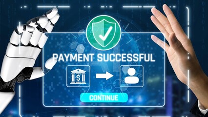 AI confirms secure payment transaction, verifying user identity, processing order, and authorizing...