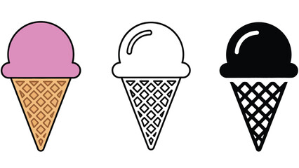 Three colorful ice cream cones on a white background illustration
