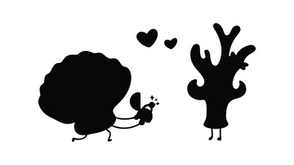 A playful illustration of cartoon sea creatures in love with each other