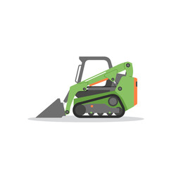 Compact Construction Vehicle With Bucket And Tracks On White Background