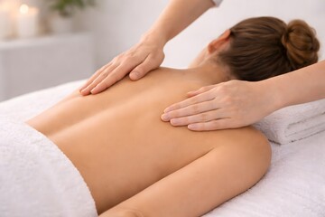 Manual lymphatic massage on woman&rsquo;s back to stimulate lymph system, support body detox, and improve recovery during wellness therapy