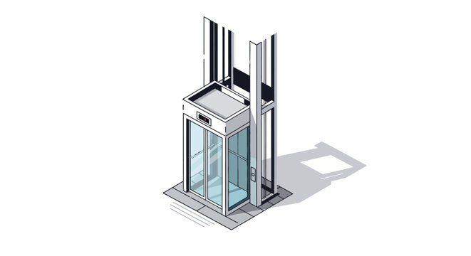 3D rendering of a modern glass elevator shaft with sleek metal framing and a minimalist design.