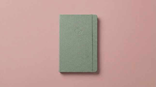 Beautifully textured sage green journal featuring an embossed minimalist leaf design closure