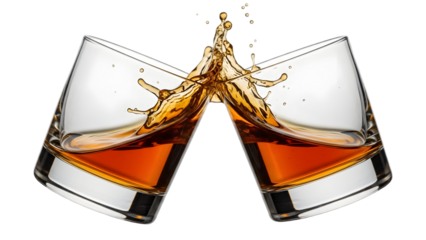 Whiskey Glasses Clinking Together With Splash graphic (36