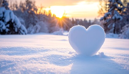 Heart shape made of snow outdoors in winter sunlight