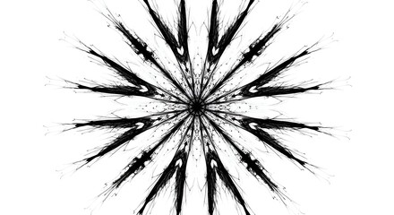 Obraz premium Dynamic black and white abstract radial pattern with spiky brush strokes radiating from a central point, resembling an exploding star.