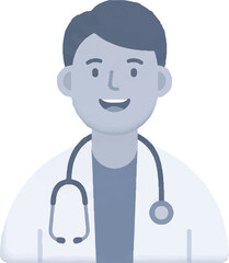 Fototapeta premium Smiling Doctor Cartoon Character in Simple Flat Design with Blue Monochromatic Color on White Background for Medical Illustration
