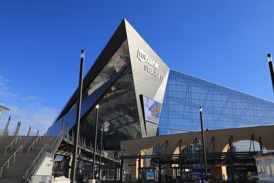 S Bank NFL Stadium is home field of the Minnesota Vikings of the NFL. The venue was built in 2016. Minneapolis, Minnesota, USA