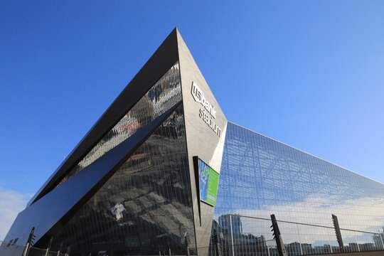 S Bank NFL Stadium is home field of the Minnesota Vikings of the NFL. The venue was built in 2016. Minneapolis, Minnesota, USA
