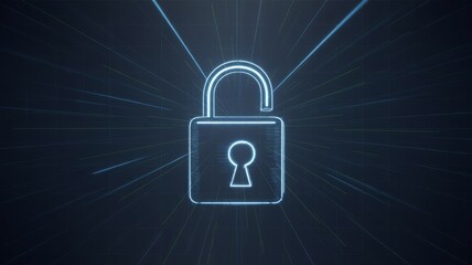 Secure padlock glowing with neon light effect