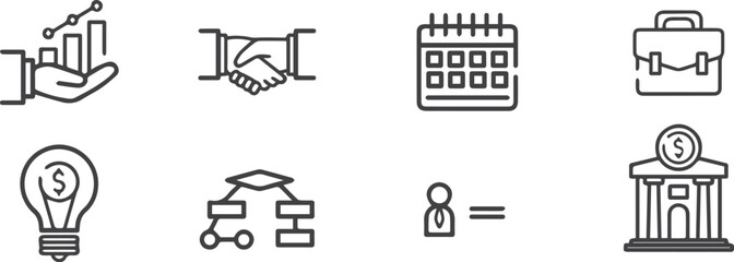 Business and finance icon set collection vector for ui documents websites. Business Growth Icons. Outline icon set of small business