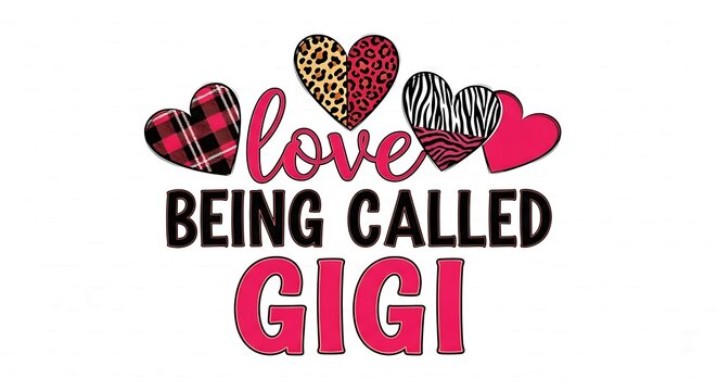 Cute nickname love hearts with leopard zebra print being called Gigi design
