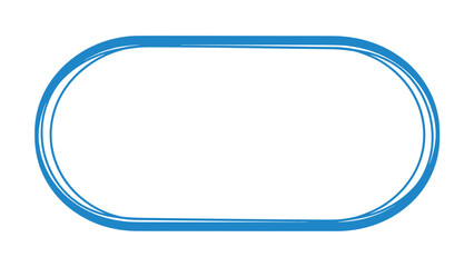 Wide blue capsule shaped frame with a textured hand drawn border set against a clean white background for text.