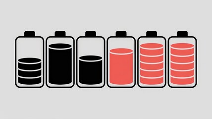 Battery level indicator showing charge from low to full, illustrating power and energy status.